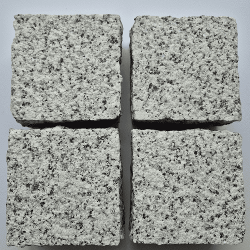 Cropped & Blasted, Bottom Sawn, Silver Grey Granite Setts  100x100x60mm