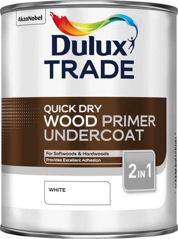 Dulux Trade Quick Dry Wood Primer / Undercoat - White - 1L