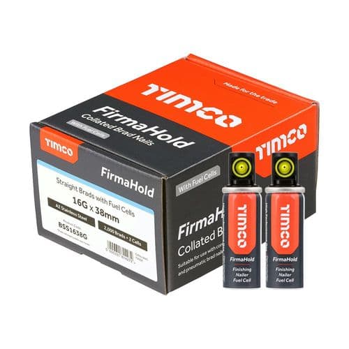 FirmaHold Collated Brad Nails & Fuel Cells - 16 Gauge - Straight - A2 Stainless Steel