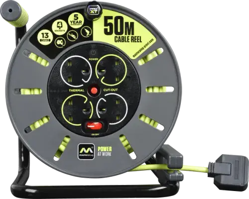 Masterplug Pro Xt - 4 Gang Large Open Cable Reel 50m