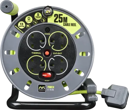 Masterplug Pro Xt - 4 Gang Open Cable Reel 25m