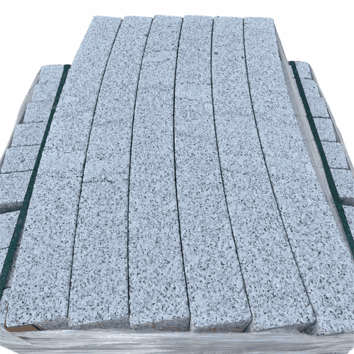 Silver Grey Granite 2m Radius Kerb Square Edge: Top & Face Blasted, Others Sawn 100x150mm
