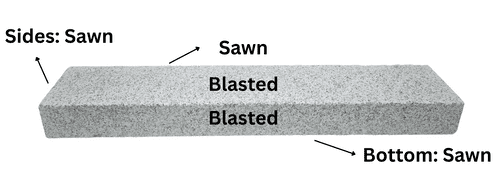 Silver Grey Granite Kerb Square Edge: Top & Face Blasted, Others Sawn 100x100mm Per LM