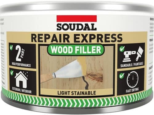 Soudal Repair Express Wood 2 Part HP Filler 500gm Light Stainable