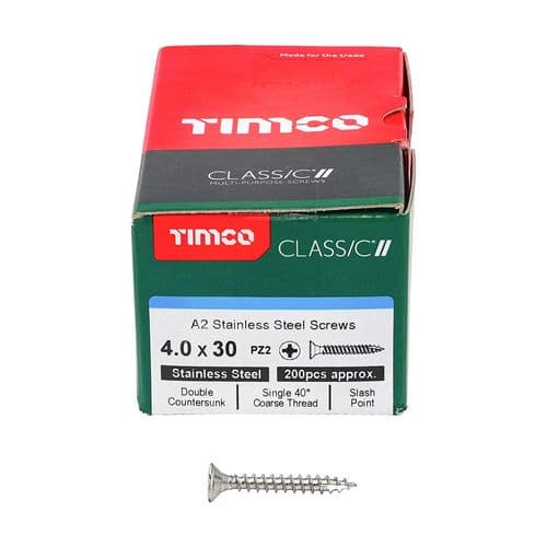 Timco Classic Screw Pz1 Csk - A2 S/S 4.0 X 30mm Box 200Pcs