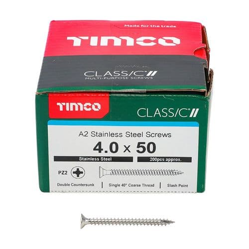 Timco Classic Screw Pz1 Csk - A2 S/S 4.0 X 50mm Box 200Pcs