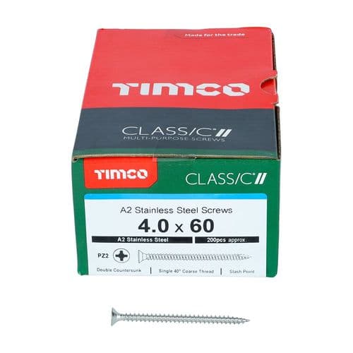 Timco Classic Screw Pz1 Csk - A2 S/S 4.0 X 60mm Box 200Pcs