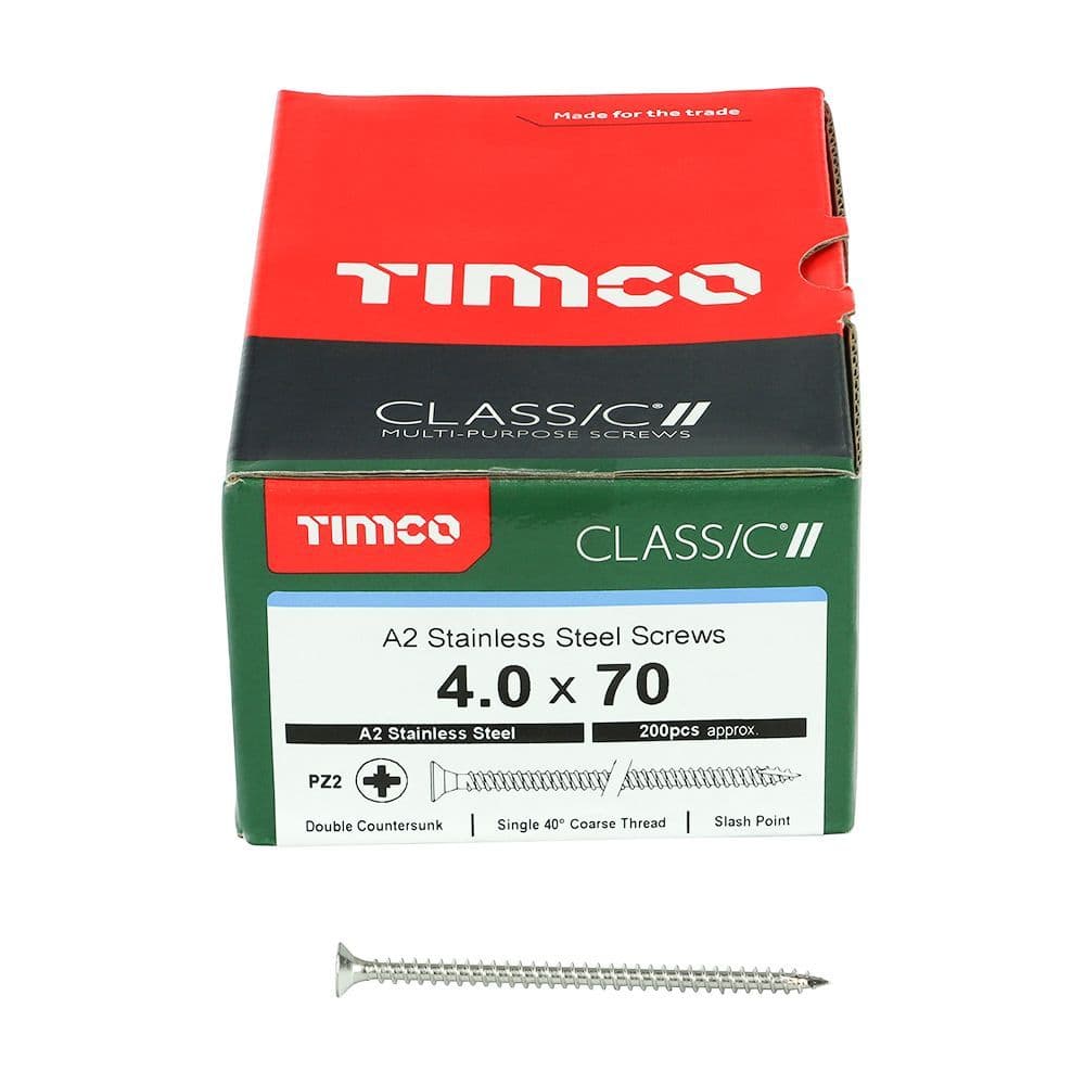Timco Classic Screw Pz1 Csk - A2 S/S 4 0 X 70mm Box 200Pcs
