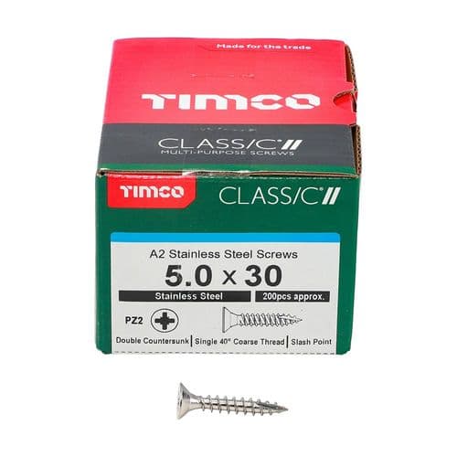 Timco Classic Screw Pz1 Csk - A2 S/S 5.0 X 30mm Box 200Pcs
