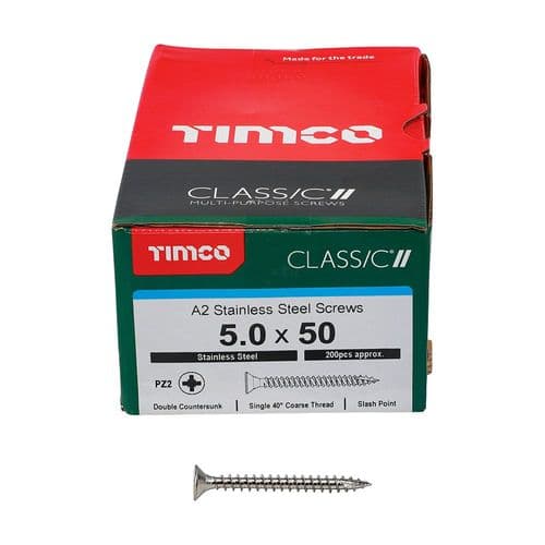 Timco Classic Screw Pz1 Csk - A2 S/S 5.0 X 50mm Box 200Pcs