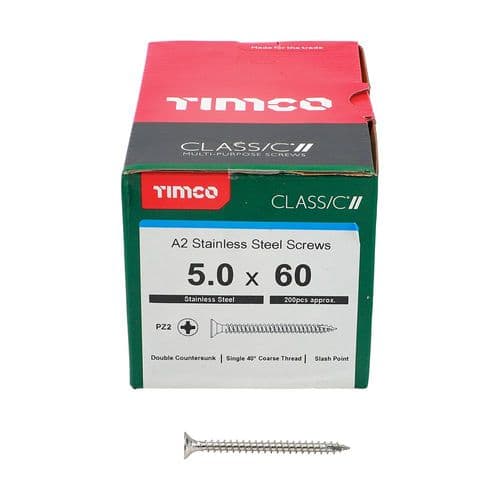 Timco Classic Screw Pz1 Csk - A2 S/S 5.0 X 60mm Box 200Pcs
