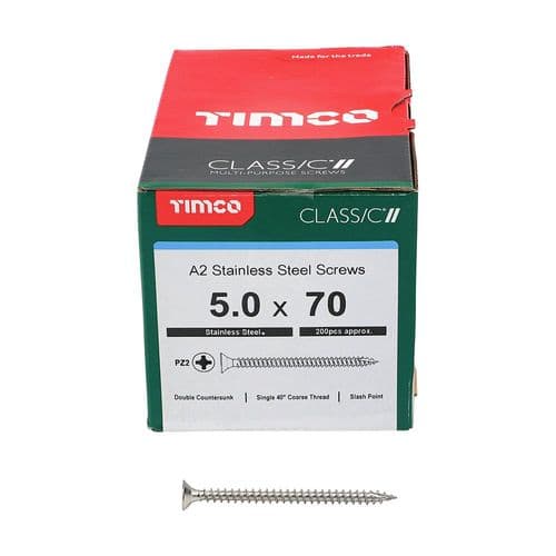 Timco Classic Screw Pz1 Csk - A2 S/S 5.0 X 70mm Box 200Pcs