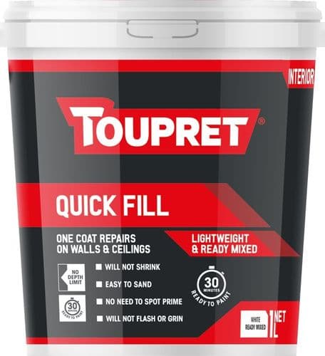 Toupret Quickfill Lightweight Interior Filler Extra White 1Kg