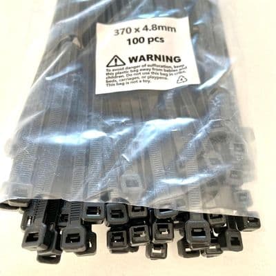 100 X Cable Zip Ties Black 370mm x 4.8mm