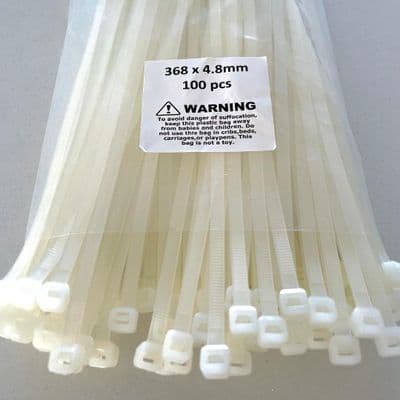100 X Cable Zip Ties White 370mm x 4.8mm
