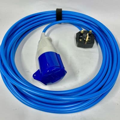240v 13 Amp MK Plug to 16 Amp Walther Socket Convertor Extension Lead 1.5mm  Arctic Grade BLUE Cable