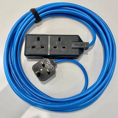 240v 13 Amp Plug 13 Amp 2 gang double Socket Permaplug Extension Lead 1.5mm  Arctic Grade BLUE Cable