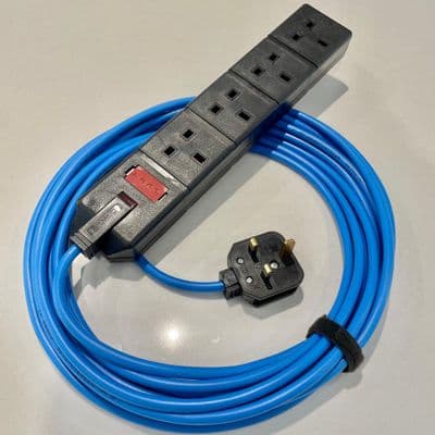 240v 13 Amp Plug 13 Amp 4 gang Fused Socket Permaplug Extension Lead 1.5mm  Arctic Grade BLUE Cable