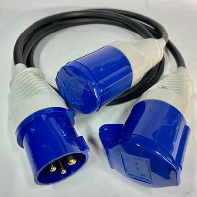 240v 16 Amp 2 Way Y Cord Splitter 1.5mm H07RN-F Cable Walther Plug 2 x Walther Sockets