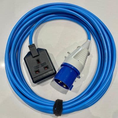 240v 16 Amp Plug 13 Amp 1 gang single Socket Permaplug Extension Lead 1.5mm  Arctic Grade BLUE Cable