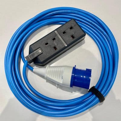 240v 16 Amp Plug 13 Amp 2 gang double Socket Permaplug Extension Lead 1.5mm  Arctic Grade BLUE Cable