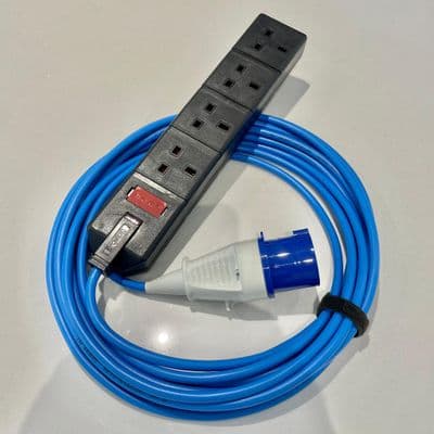 240v 16 Amp Plug 13 Amp 4 gang Fused Socket Permaplug Extension Lead 1.5mm  Arctic Grade BLUE Cable