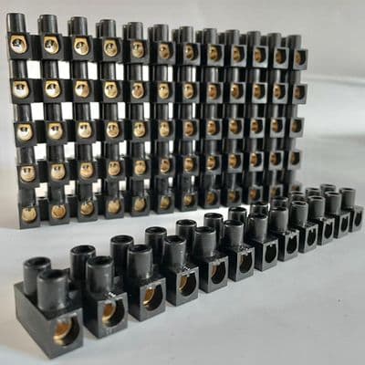 30 Amp BLACK 12 Way Brass Terminal Connector Block Choc Strip