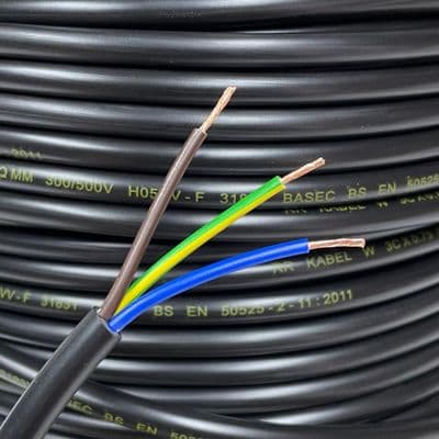 3183Y 3 Core Normal Duty Flex Cable Wire 0.75mm Black