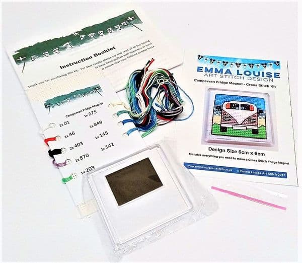 Cross Stitch kit - VW Camper van fridge magnet /