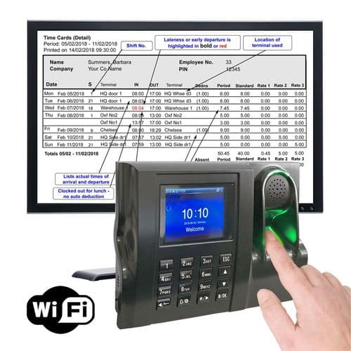 Clocking in machine with biometric fingerprint | Geotime 100 Wifi ‘Pro’.