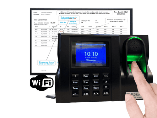 Clocking in machine with biometric fingerprint | Geotime  100 Wifi ‘Pro’.