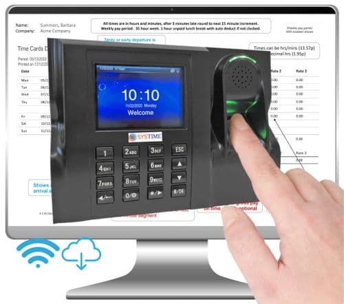 Fingerprint Clocking in Machine. Free Cloud Software. Free Support. Touchtime 5703 (Up to 300 emps)