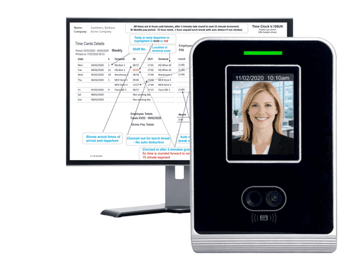 GeoFace 100 ‘Pro’ Biometric Face Recognition Clocking in Machine. Non Wifi