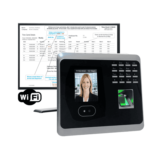 GeoFace F100 Pro Wifi &TCP/IP Clocking in machine, Biometric Face, Fingerprint, Proximity & PIN