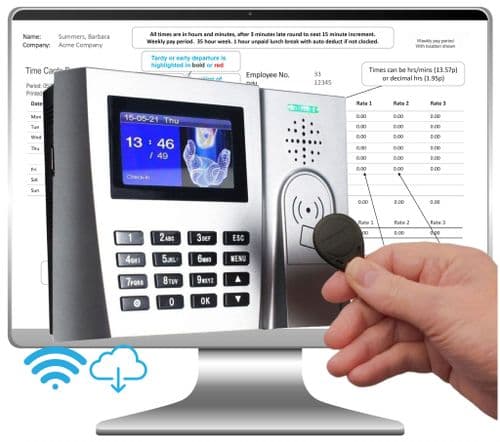 Proximity clocking in system with WIFI. Free CLOUD Software. Free training and support. GeoProx 4703