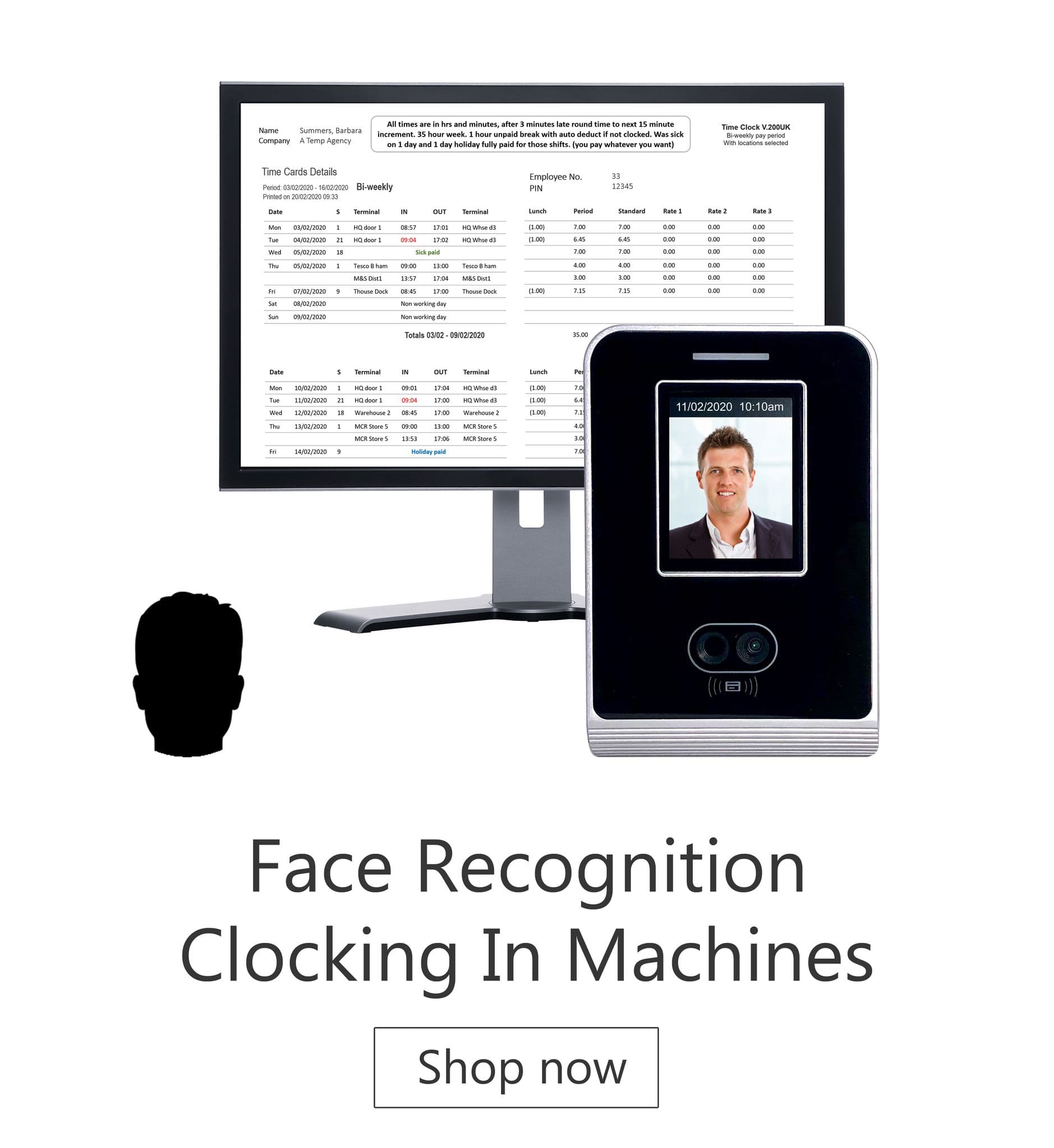 Clocking in Machines Biometric Face Recognition - Clocking Systems - Clocking in Machine
