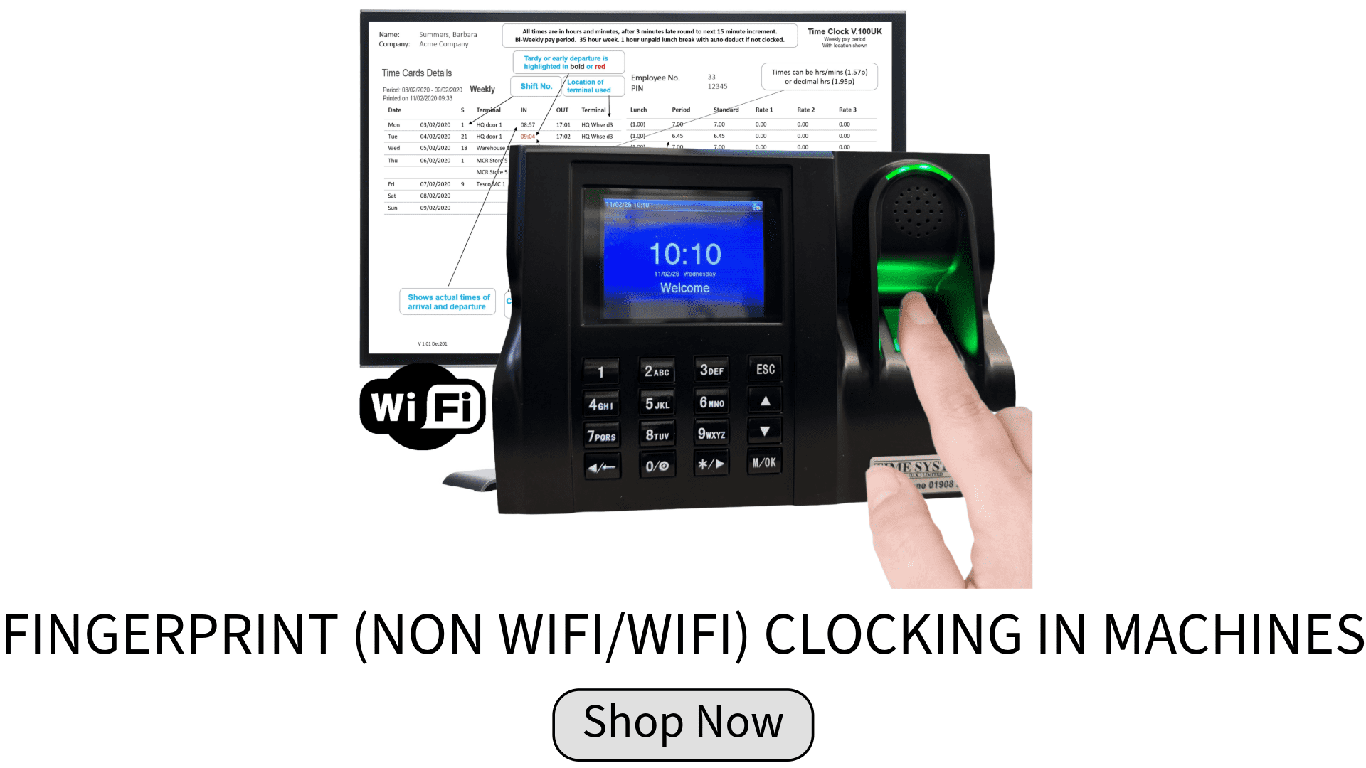 Clocking In Machines Biometric Fingerprint wifi/non wifi - Clocking Systems