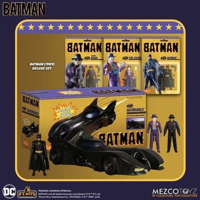 Mezco Toyz 5 Points Batman 1989 Deluxe Action Figure and Batmobile Set - Instock