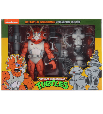 NECA Teenage Mutant Ninja Turtles Cartoon Series 4 Triceraton Infantryman & Roadkill Rodney INSTOCK