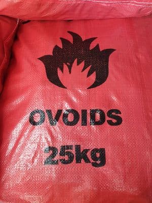 Coal smokeless ovoids in 25kg red bag
