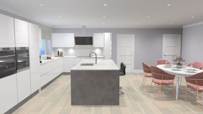 Moderna Gloss White with Chicago Concrete