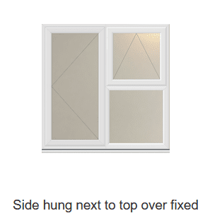 PVC-U casement window - side hung next to top over fixed