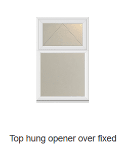 PVC-U casement window - top hung opener over fixed pane
