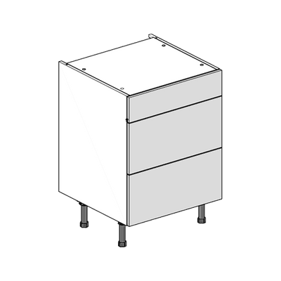 Shaker Matt Light Grey 600 3 Drawer Base Cabinet Rigid