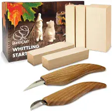 Beavercraft S16 Figure Carving Set - 2 Knives with Linden Wood Block Blanks