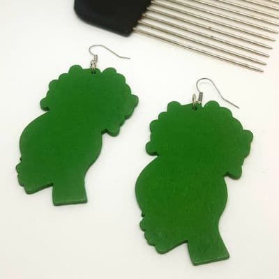 Afro Puff Green Earrings