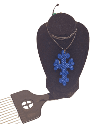 Blue Leather Cross Pendant & Chain