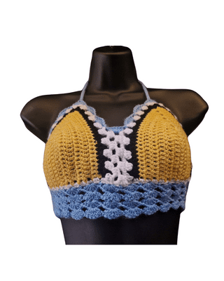 Blue, Yellow, White & Black Crochet Top