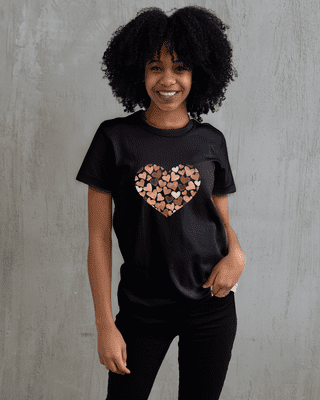 Brown Hearts T-Shirt- Black