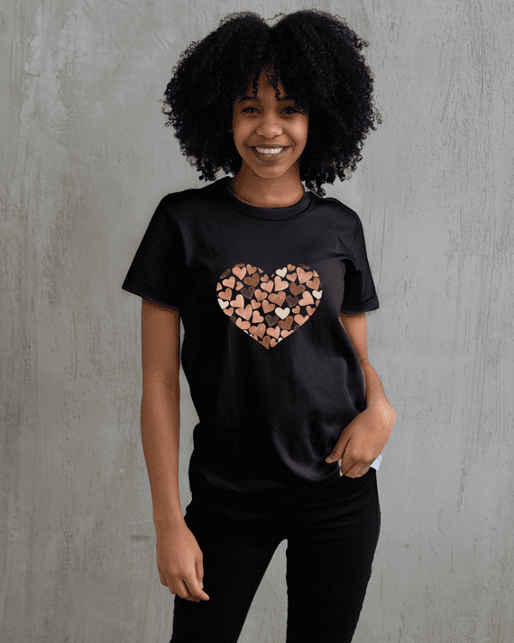 Brown Hearts T-Shirt- Black